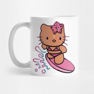 Cute Brown Cat Surfing (Summer) Mug